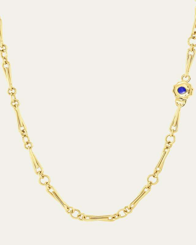 18K Gold Barley Corn Chain Necklace with Lapis Inlay Clasp